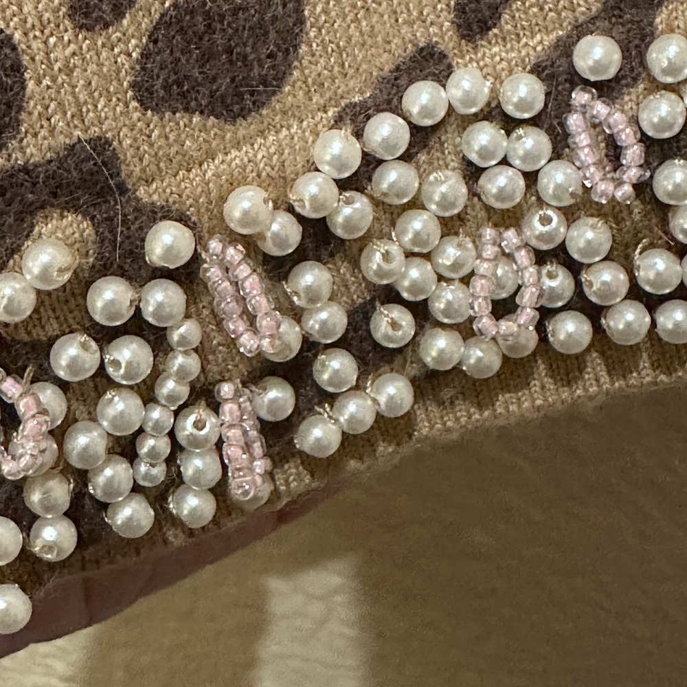 Nieman Marcus Vintage Pearl & Rhinestone Leopard Print Cardigan - Picture 10 of 15